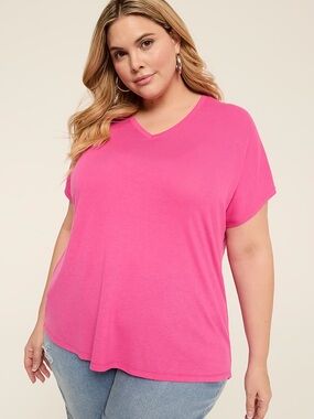 Lane Bryant EveryWear Brushed V-Neck Dolman Tee Raspberry Rose 14/16